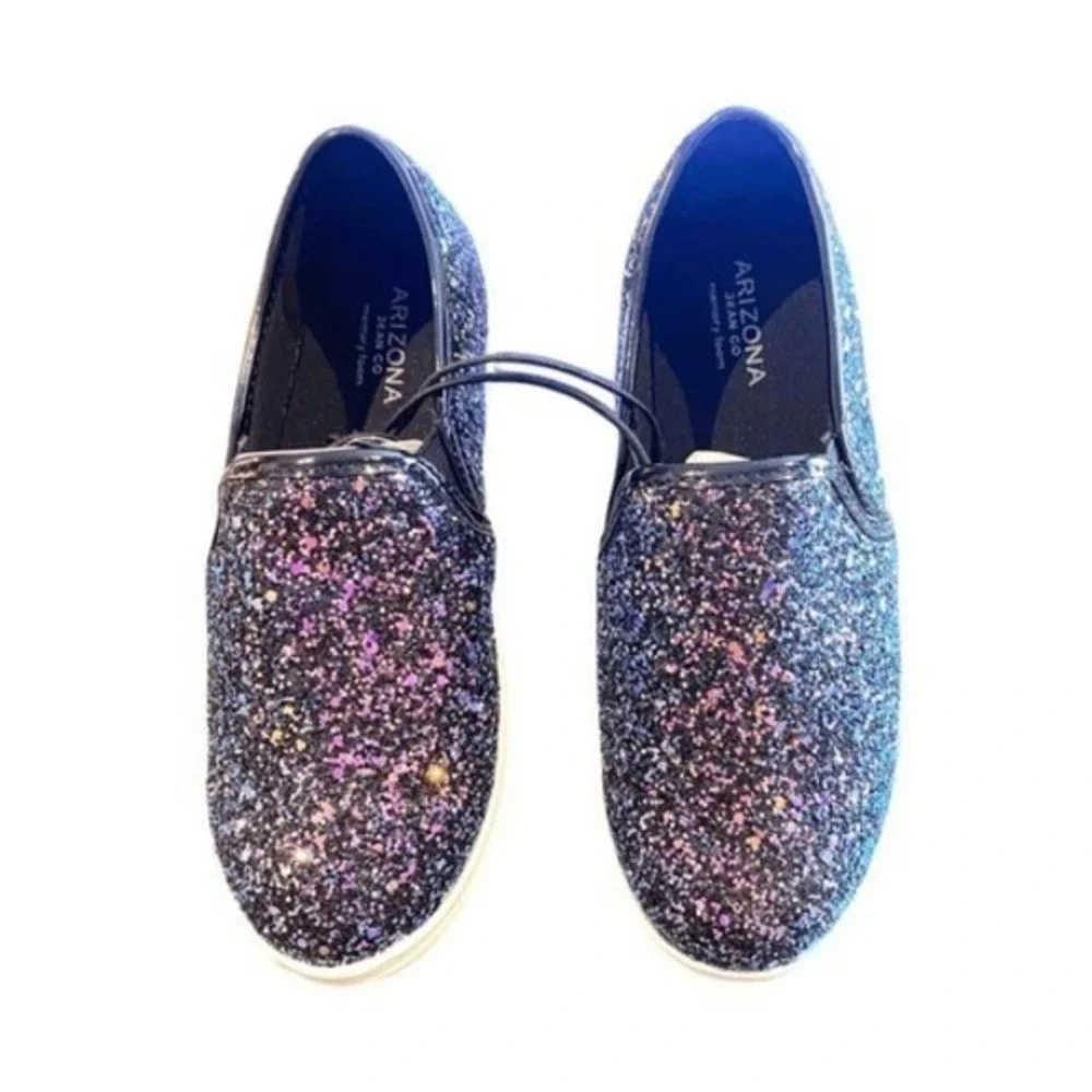 Arizona Jean Co Girls Glitter‎ Slip On Sneakers Shoes Size 2 M Black Memory Foam